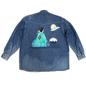 VTG Sunbelt Denim Shirt XL Hand Painted Native American Southwestern Pearl Snap